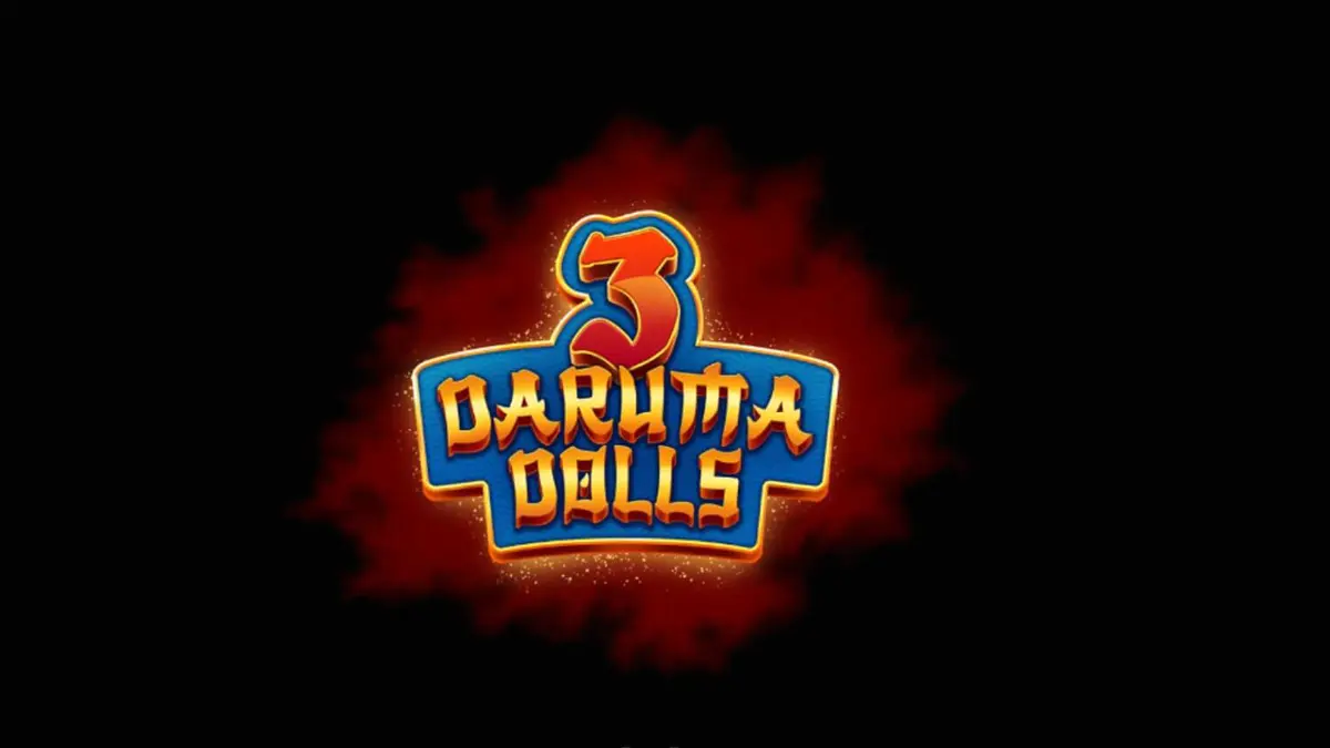 Tampilan visual slot 3 Daruma Dolls dengan latar belakang kuil Jepang yang mistis